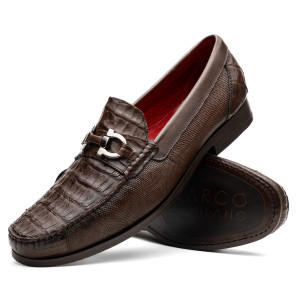 Marco di Milano Genuine Caiman Crocodile & Lizard Horsebit Loafer - Brown Marco di Milano Genuine Caiman Crocodile & Lizard Horsebit Loafer - Brown