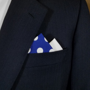 Two-Tone White Big Dots on Royal 100% Cotton Pre-Folded Pocket Square Insert Two-Tone White Big Dots on Royal 100% Cotton Pre-Folded Pocket Square Insert