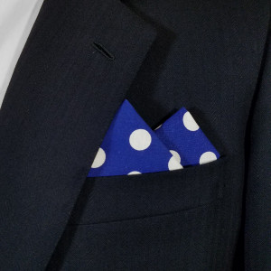 Big White Dots on Royal 100% Cotton Pre-Folded Pocket Square Handkerchief Insert - 2 Point Big White Dots on Royal 100% Cotton Pre-Folded Pocket Square Handkerchief Insert - 2 Point