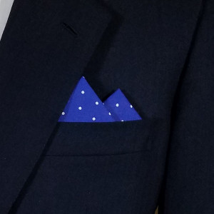 Small White Dots on Royal 100% Cotton Pre-Folded Pocket Square Handkerchief Insert - 2 Point Small White Dots on Royal 100% Cotton Pre-Folded Pocket Square Handkerchief Insert - 2 Point