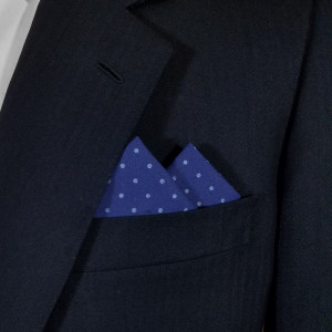 Light Blue Dots on Dark Blue 100% Cotton Pre-Folded Pocket Square Handkerchief Insert - 2 Point Light Blue Dots on Dark Blue 100% Cotton Pre-Folded Pocket Square Handkerchief Insert - 2 Point