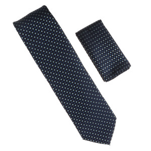 Antonia 100% Silk Tie w/Pocket Square - Navy Blue Dotted Design Antonia 100% Silk Tie w/Pocket Square - Navy Blue Dotted Design