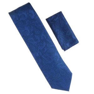 Antonia 100% Silk Tie w/Pocket Square - Royal Blue Paisleys Antonia 100% Silk Tie w/Pocket Square - Royal Blue Paisleys