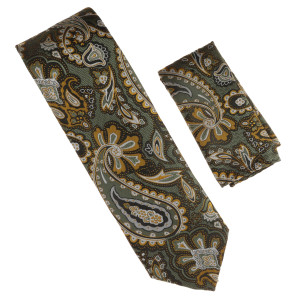 Antonia 100% Silk Tie w/Pocket Square - Earth-Tone X-Large Paisleys Antonia 100% Silk Tie w/Pocket Square - Earth-Tone X-Large Paisleys