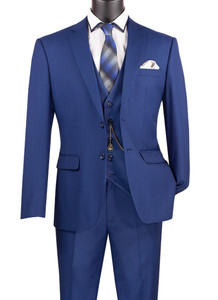 Vinci 2-Button Twilight Blue Suit with Vest - Slim Fit Vinci 2-Button Twilight Blue Suit with Vest - Slim Fit