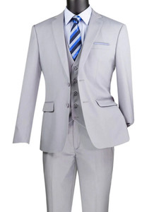 Vinci 2-Button Light Grey Suit with Vest - Slim Fit Vinci 2-Button Light Grey Suit with Vest - Slim Fit