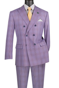 Vinci Light Purple Glenplaid Double-Breasted Suit with Flat Front Slacks Vinci Light Purple Glenplaid Double-Breasted Suit with Flat Front Slacks