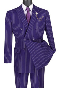 Vinci Purple Bold Pinstripe Double-Breasted Suit Vinci Purple Bold Pinstripe Double-Breasted Suit