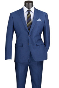 Vinci 2-Button Blue Textured Weave Suit - Slim Fit Vinci 2-Button Blue Textured Weave Suit - Slim Fit