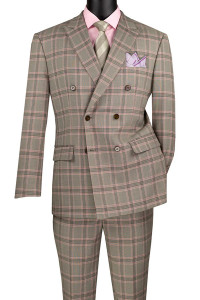 Vinci Modern Trim Fit Double-Breasted Suit - Light Taupe Glenplaid Vinci Modern Trim Fit Double-Breasted Suit - Light Taupe Glenplaid