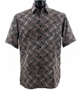 Bassiri Short Sleeve Camp Shirt - Tan Horizontal Zig-Zag Design Bassiri Short Sleeve Camp Shirt - Tan Horizontal Zig-Zag Design