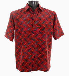 Bassiri Short Sleeve Camp Shirt -  Red & Grey Horizontal Zig-Zag Design Bassiri Short Sleeve Camp Shirt -  Red & Grey Horizontal Zig-Zag Design