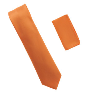 Clearance: Antonia 100% Silk Pin Dot Weave Necktie with Pocket Square - Orange Clearance: Antonia 100% Silk Pin Dot Weave Necktie with Pocket Square - Orange