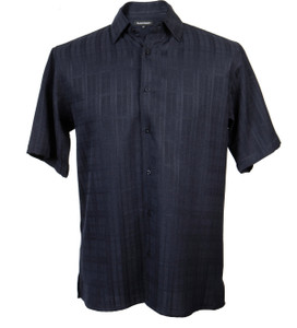 Bassiri Plaid Tonal Weave Short Sleeve Camp Shirt - Navy Blue Bassiri Plaid Tonal Weave Short Sleeve Camp Shirt - Navy Blue
