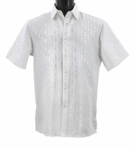 Bassiri White Tonal Block Weave Short Sleeve Camp Shirt Bassiri White Tonal Block Weave Short Sleeve Camp Shirt