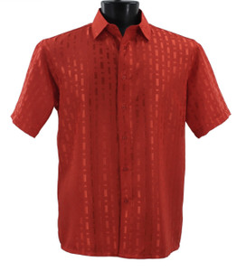 Bassiri Bright Red Tonal Block Weave Short Sleeve Camp Shirt Bassiri Bright Red Tonal Block Weave Short Sleeve Camp Shirt