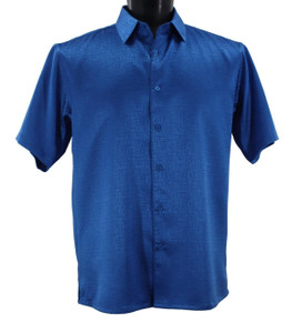 Bassiri Rich Blue Tonal Line Design Short Sleeve Camp Shirt Bassiri Rich Blue Tonal Line Design Short Sleeve Camp Shirt