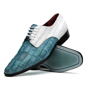 Marco di Milano Genuine Caiman Crocodile & Lizard Patchwork Dress Tie Shoe - Aqua Blue & White Marco di Milano Genuine Caiman Crocodile & Lizard Patchwork Dress Tie Shoe - Aqua Blue & White