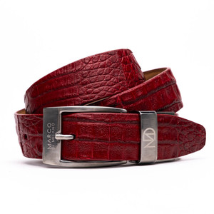 Marco di Milano Genuine Caiman Fuscus-Belly Crocodile Dress Belt - Dark Red Marco di Milano Genuine Caiman Fuscus-Belly Crocodile Dress Belt - Dark Red