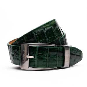 Marco di Milano Genuine Caiman Fuscus-Belly Crocodile Dress Belt - Dark Green Marco di Milano Genuine Caiman Fuscus-Belly Crocodile Dress Belt - Dark Green