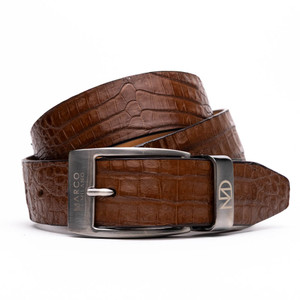 Marco di Milano Genuine Caiman Fuscus-Belly Crocodile Dress Belt - Medium Brown Marco di Milano Genuine Caiman Fuscus-Belly Crocodile Dress Belt - Medium Brown