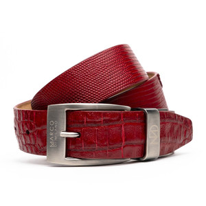 Marco di Milano Genuine Caiman Crocodile & Lizard Belt - Red Marco di Milano Genuine Caiman Crocodile & Lizard Belt - Red