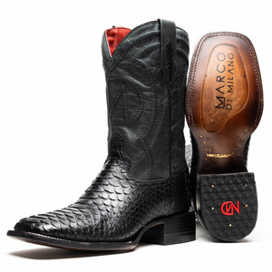 Marco di Milano Genuine Python Square Toe Western Boot - Black Marco di Milano Genuine Python Square Toe Western Boot - Black