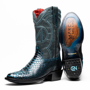 Marco di Milano Genuine Python Round Toe Western Boot - Black & Blue Marco di Milano Genuine Python Round Toe Western Boot - Black & Blue