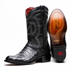 Marco di Milano Genuine Caiman Belly Round Toe Western Boot - Black
