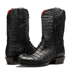 Marco di Milano Genuine Caiman Crocodile Spine Round Toe Western Boot - Black Marco di Milano Genuine Caiman Crocodile Spine Round Toe Western Boot - Black