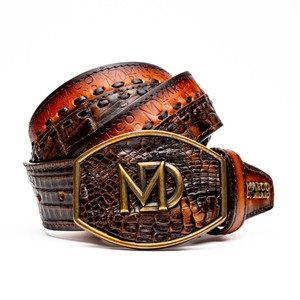 Marco di Milano Genuine Caiman Crocodile Whip Stitched Western Belt - Aged Brown Marco di Milano Genuine Caiman Crocodile Whip Stitched Western Belt - Aged Brown