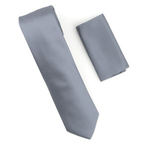 Antonia 100% Silk Pin Dot Weave X-Long Necktie with Pocket Square - Battleship Grey Antonia 100% Silk Pin Dot Weave X-Long Necktie with Pocket Square - Battleship Grey