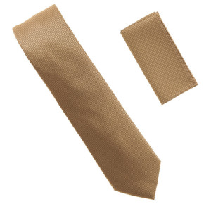 Antonia 100% Silk Pin Dot Weave Necktie with Pocket Square - Light Gold Antonia 100% Silk Pin Dot Weave Necktie with Pocket Square - Light Gold