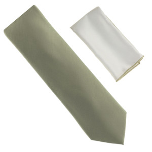 100% Silk Diagonal Weave X-Long Necktie with White Pocket Square - Olive 100% Silk Diagonal Weave X-Long Necktie with White Pocket Square - Olive