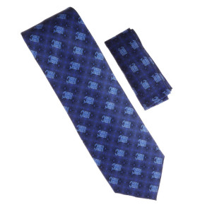 100% Printed Silk Necktie with Pocket Square - African Adinkra Symbol in Blue Tones 100% Printed Silk Necktie with Pocket Square - African Adinkra Symbol in Blue Tones