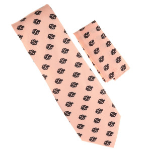 100% Printed Silk Necktie with Pocket Square - Nyansapo Symbols in Pink Tone 100% Printed Silk Necktie with Pocket Square - Nyansapo Symbols in Pink Tone
