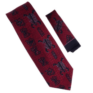 100% Printed Silk Necktie with Pocket Square - Denkyem Art Design in Burgundy 100% Printed Silk Necktie with Pocket Square - Denkyem Art Design in Burgundy