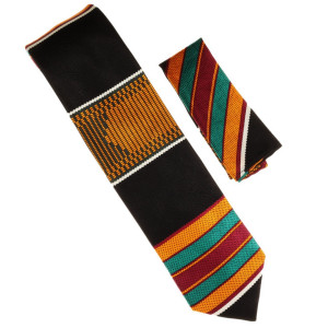 100% Printed Silk Necktie with Pocket Square - Linear Kente Print 100% Printed Silk Necktie with Pocket Square - Linear Kente Print