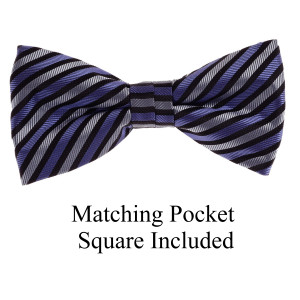Petite Purple, Silver & Black Stripes Pre-Tied 100% Silk Bow Tie Set Petite Purple, Silver & Black Stripes Pre-Tied 100% Silk Bow Tie Set