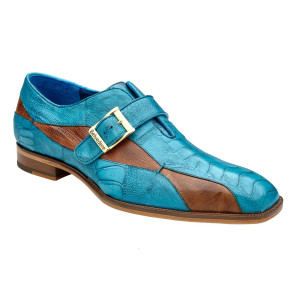 Belvedere Genuine Ostrich Leg Two-Tone Monk Strap Shoes - Blue & Brandy Belvedere Genuine Ostrich Leg Two-Tone Monk Strap Shoes - Blue & Brandy