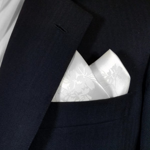 2 Point White Silky Floral Pre-Folded Pocket Square Insert 2 Point White Silky Floral Pre-Folded Pocket Square Insert
