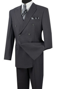 Vinci Double-Breasted Suit with Hidden Adjustable Waist - Medium Heather Grey Vinci Double-Breasted Suit with Hidden Adjustable Waist - Medium Heather Grey