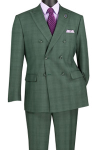 Vinci Plaid Double-Breasted Suit with Hidden Adjustable Waist - Forest Green Vinci Plaid Double-Breasted Suit with Hidden Adjustable Waist - Forest Green
