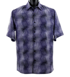 Bassiri Short Sleeve Camp Shirt - Purple Moiré Patterned Bassiri Short Sleeve Camp Shirt - Purple Moiré Patterned