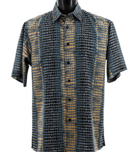 Bassiri Blue & Tan Netting Pattern Short Sleeve Camp Shirt Bassiri Blue & Tan Netting Pattern Short Sleeve Camp Shirt