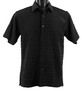 Bassiri Black Waffle Textured Short Sleeve Camp Shirt Bassiri Black Waffle Textured Short Sleeve Camp Shirt