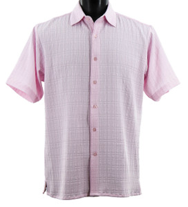 Bassiri Pink Waffle Textured Short Sleeve Camp Shirt Bassiri Pink Waffle Textured Short Sleeve Camp Shirt