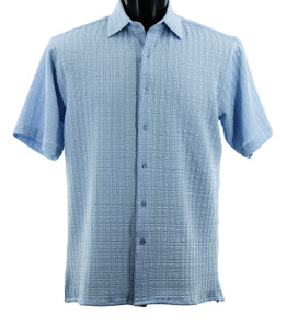 Bassiri Blue Waffle Textured Short Sleeve Camp Shirt Bassiri Blue Waffle Textured Short Sleeve Camp Shirt