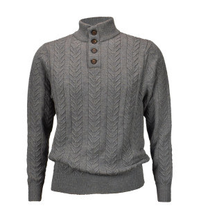 Peru Unlimited 100% Royal Alpaca Cable Button Neck Sweater - Grey Heather Peru Unlimited 100% Royal Alpaca Cable Button Neck Sweater - Grey Heather