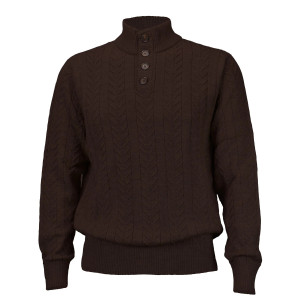 Peru Unlimited 100% Royal Alpaca Cable Button Neck Sweater - Brown Heather Peru Unlimited 100% Royal Alpaca Cable Button Neck Sweater - Brown Heather